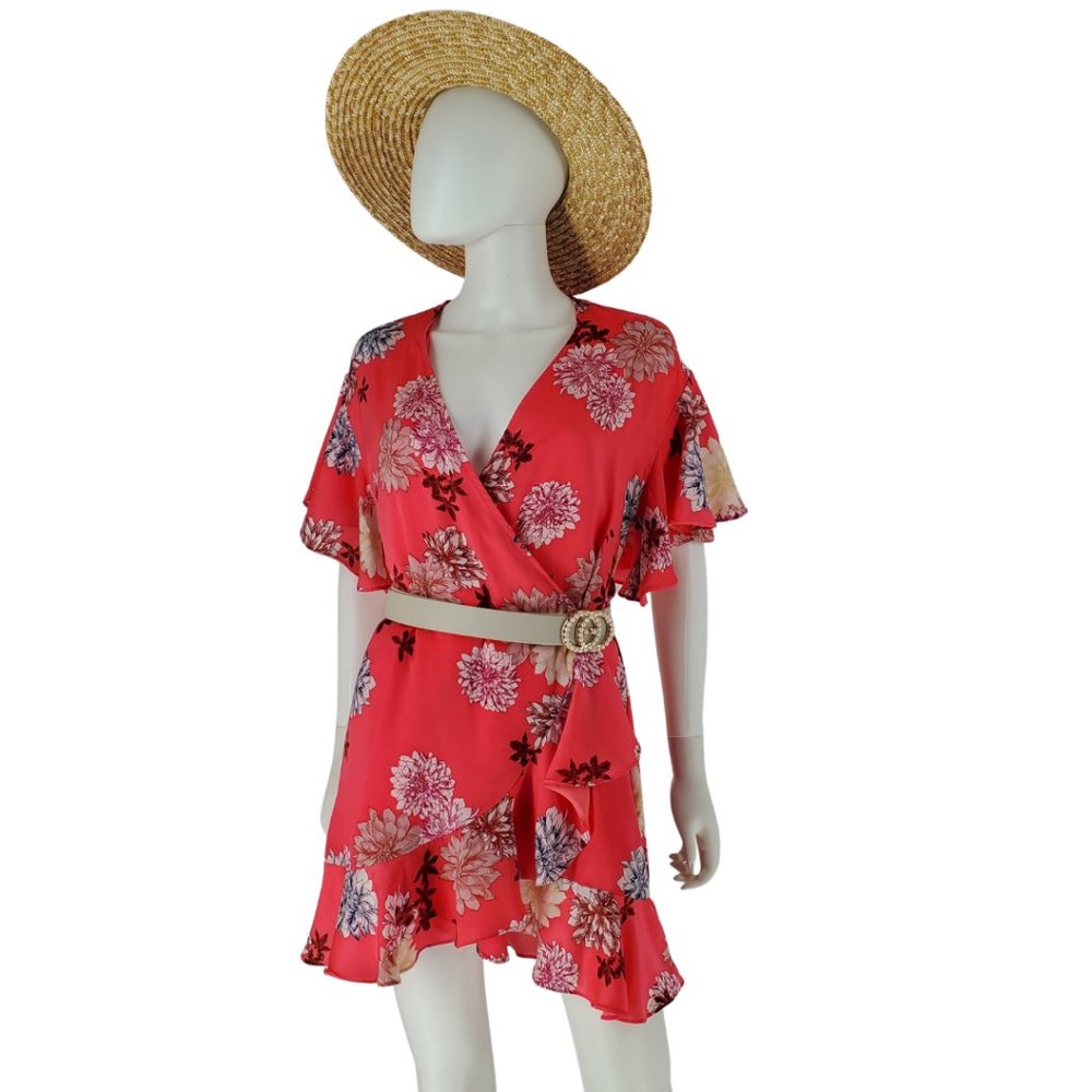 BB Dakota Kristen Ruffle Floral Print Wrap Dress